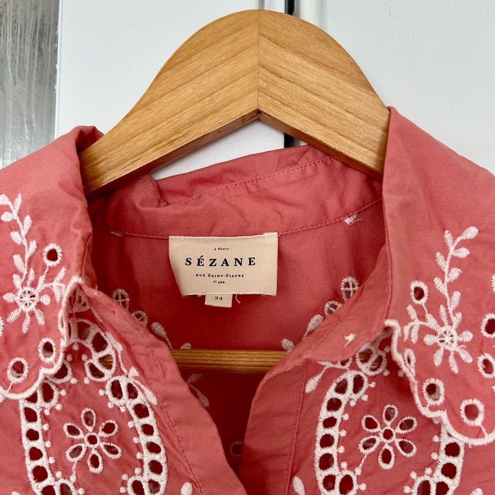 🩷 Sézane Elvira Ecru Pink Scalloped Blouse - Picture 5 of 9